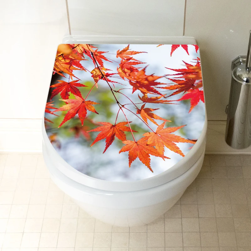 new creative design 3d vinyl stickers maple leaf waterproof sticker removable self adhesive home decorative toilet seat sticker