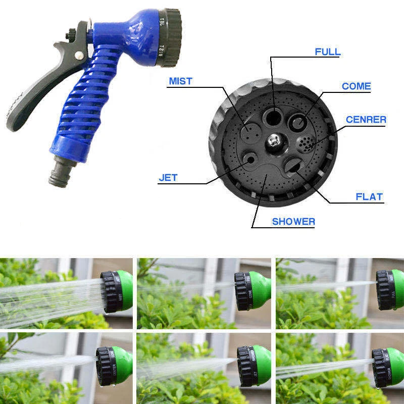 Chinese manufacture tpe expandable garden hose black 7 patterns nozzle 150