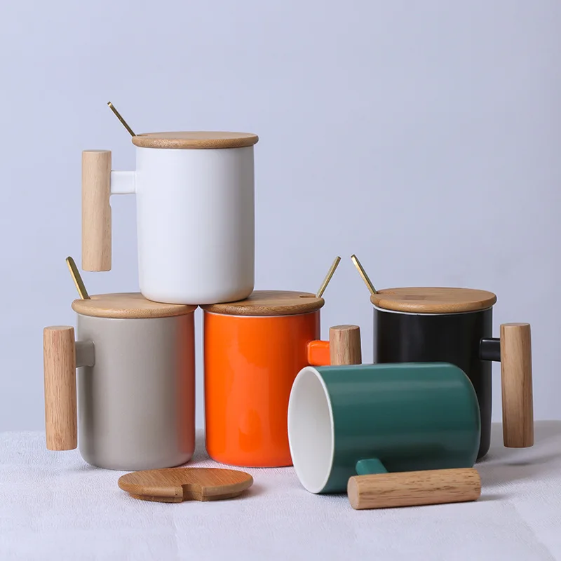 China Manufacturer Wholesale Custom Logo White Mini 10oz Ceramic Cups Coffee Mug Gift Set with Bamboo Lid & Spoon