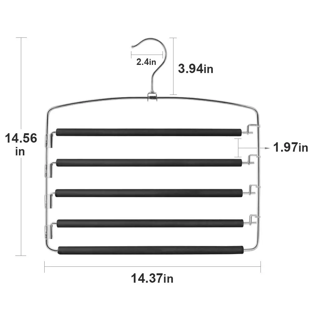 Hot Sale New Black Four Layer Soft Foam Silver Metal Clothes Hanger Five Layers Non-slip Foam Padded Space Saving