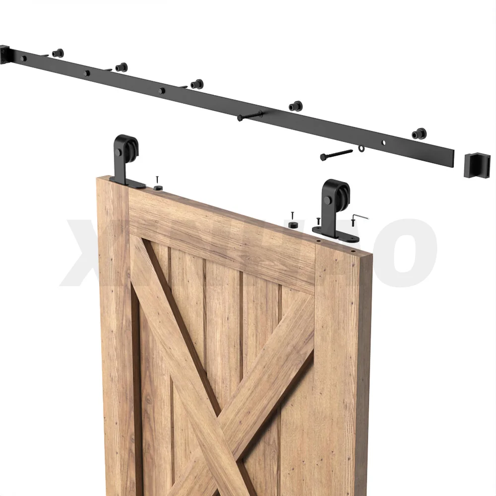 5.5FT Single Door French Style Top Mount Carbon Steel Metal Sliding Door Hardware Black Framed  Barn Door Hardware Kit