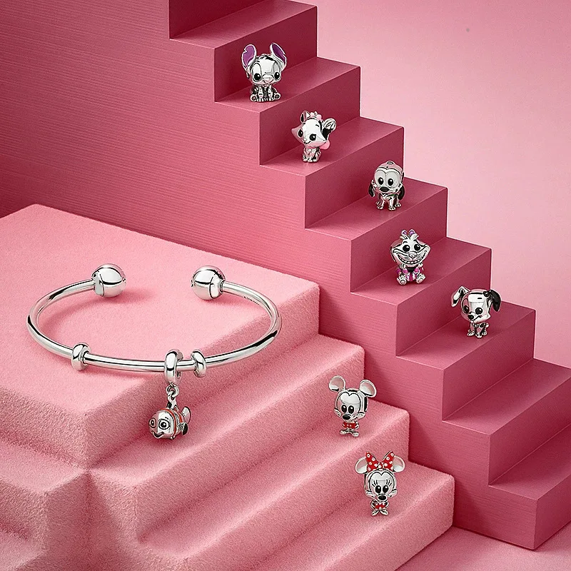 S925 Sterling Sliver Cute Lilo And Stitch Fit Pandor DIY Charms Bracelet Mickey Minnie Mouse Marie Cat For Women Jewelry Gift