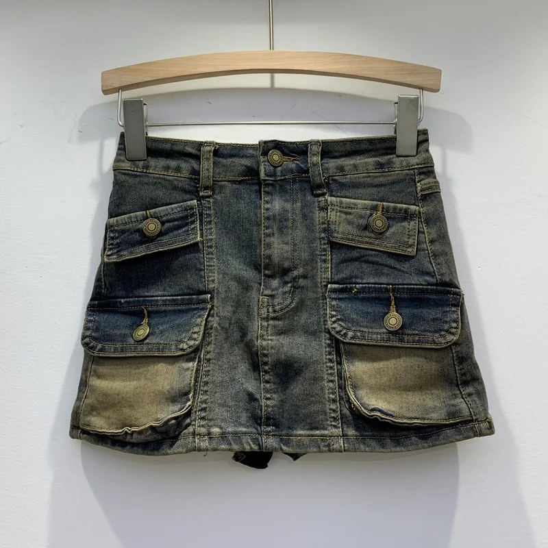 New Design Cargo Denim Skirt Women Boutique Clothing 2024 Multi-pockets Sexy Washed Jean Mini Skirts