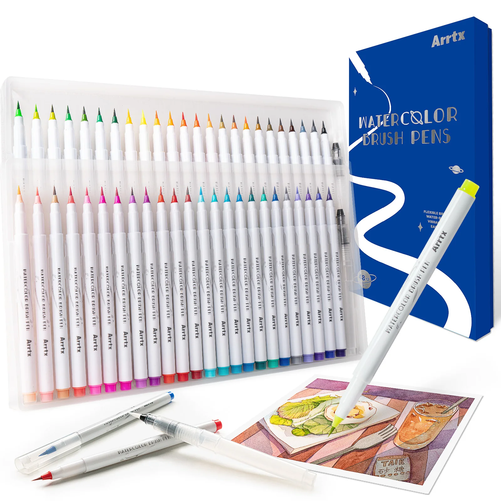 Arrtx Watercolor Brush Pens Set 48Colors Watercolor Markers with Flexible Nylon Brush Tips