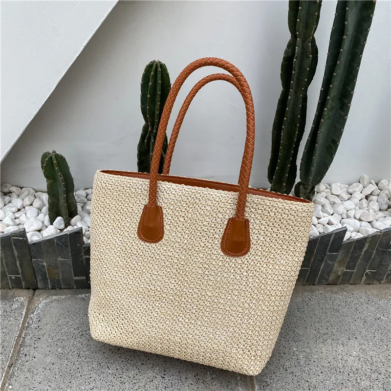 Summer Straw Bags for Women Big Handmade Beach Bags 2022 Rattan Woven Handbags Travel Shopper Casual Resort Style Shoulder Bags