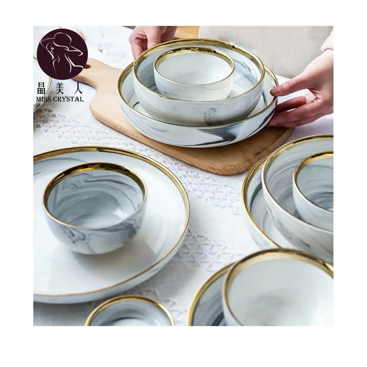 Ceramic Dinner Plates Set Dish Marble Design Steak Food Plate Salad Soup Bowl Dessert Cake Plate Dinnerware Set Restaurant Hotel