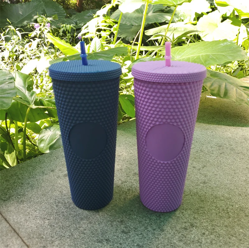 24oz Star Buck Fashion Diamond Radiant Goddess Straw Durian Cup Summer Holiday Cold Cup Tumbler Double Layer Plastic Cup