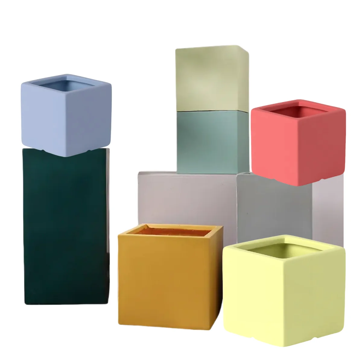 Morandi Modern Large Extra Large Garden Supplies Magnesia Cement Square Flower Pot Green Plant Pot Floor Home Planter Pack