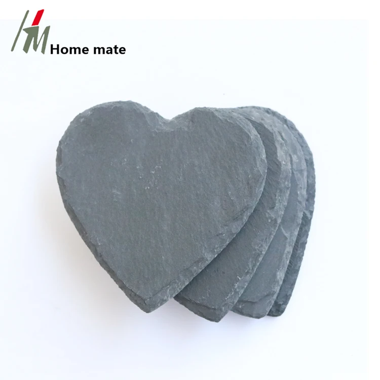 2021 Hot Sale Customized Natural slate Stone Heart Shape Coaster Set