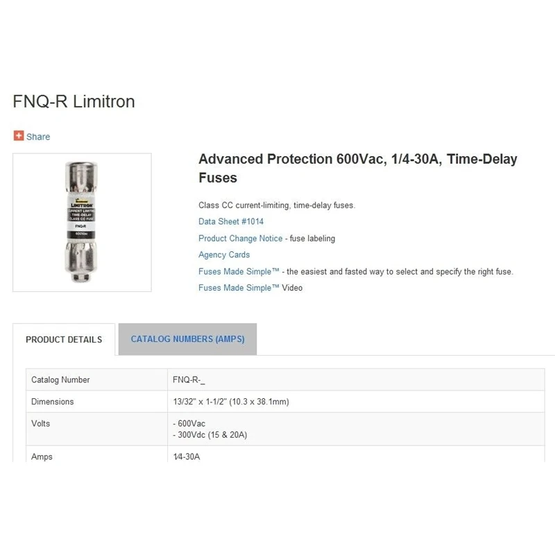 Оптовая продажа оригинальный плавкий предохранитель Fnq-R-15 Cc-Tron класса Cc 10x38