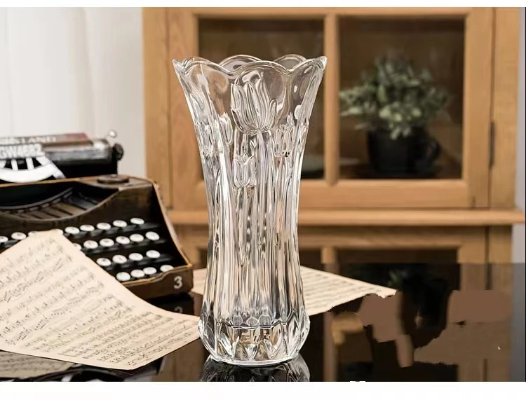 made in China clear crystal glass vase for flower decorative collection holder tall vase durable embossed glass flora holder