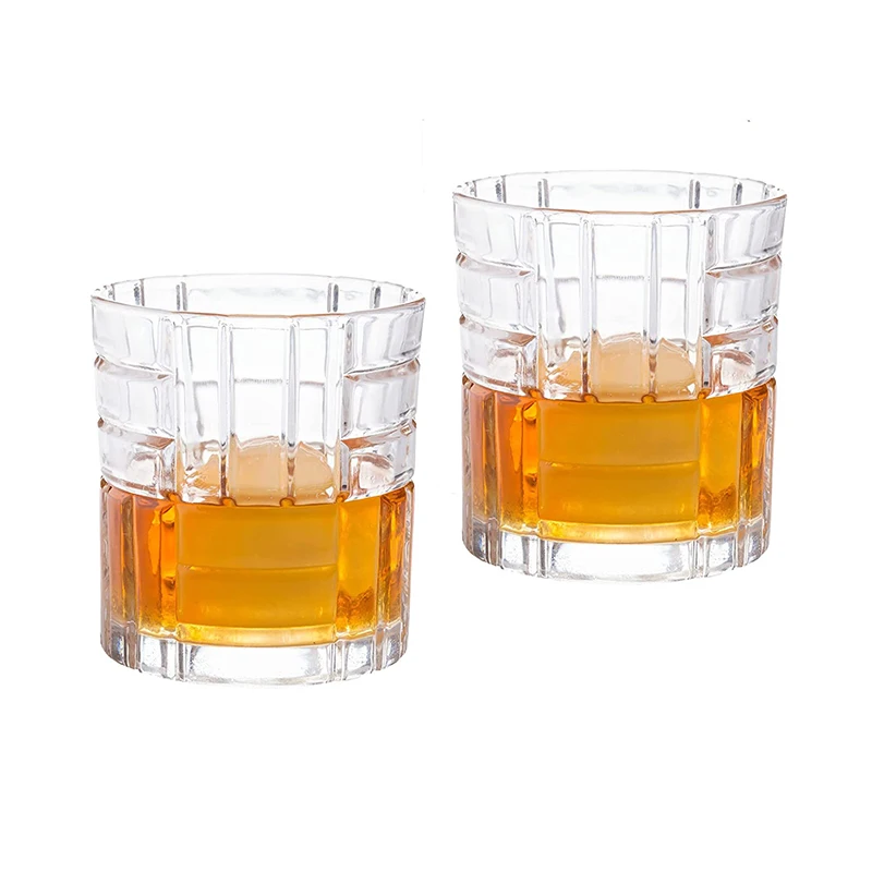 Crystal Old Fashioned Whiskey Glasses Carton Shot Glass Stainless Steel Unique Glass HM Vintage Party Custom Gift 9OZ Set Glass
