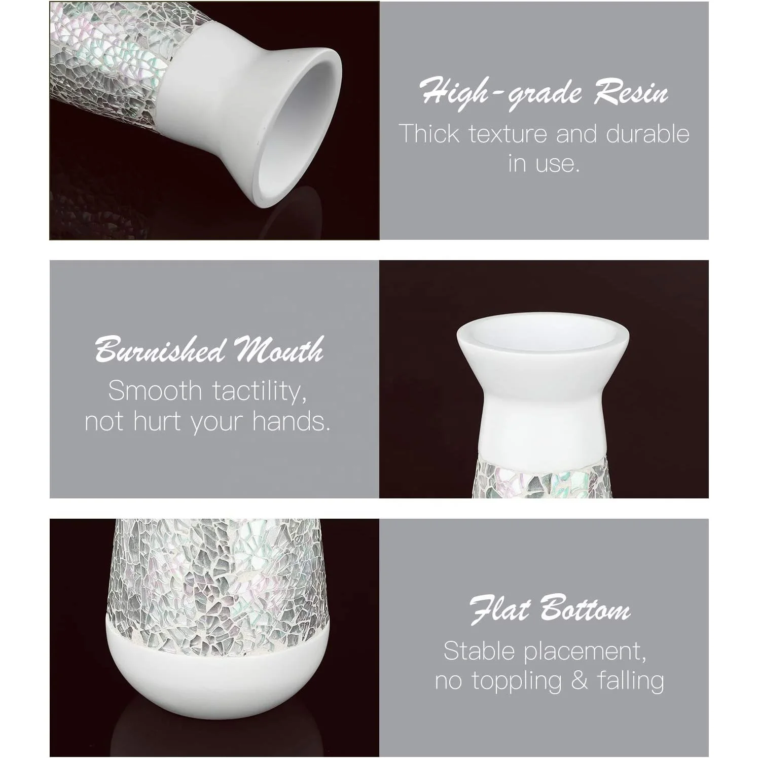 Custom Mosaic Design Decorative Vase Modern Elegant Curved Shaped Office Desktop Living Room Glass Mosaic Resin Vase Flower Vase