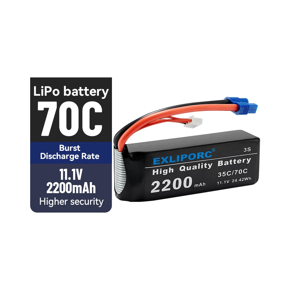 EXLIPORC 11.1V 70C 2200mAh 3S lipo battery with DEANS Connector Battery for RC Car Boat Truck Helicopter Airplane Racing