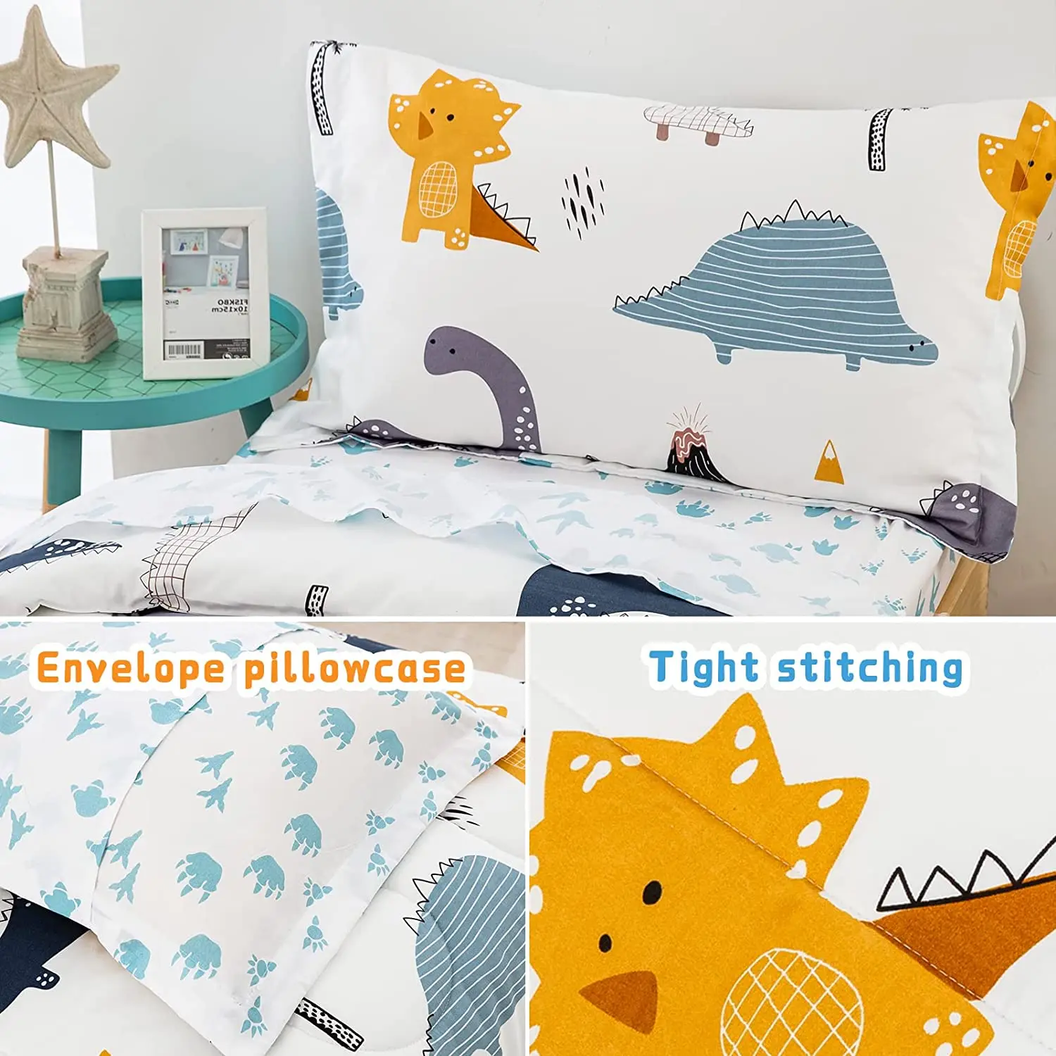 Dinosaur Toddler Bedding Set Super Soft Microfiber Quilt 4-Piece Set for Boys