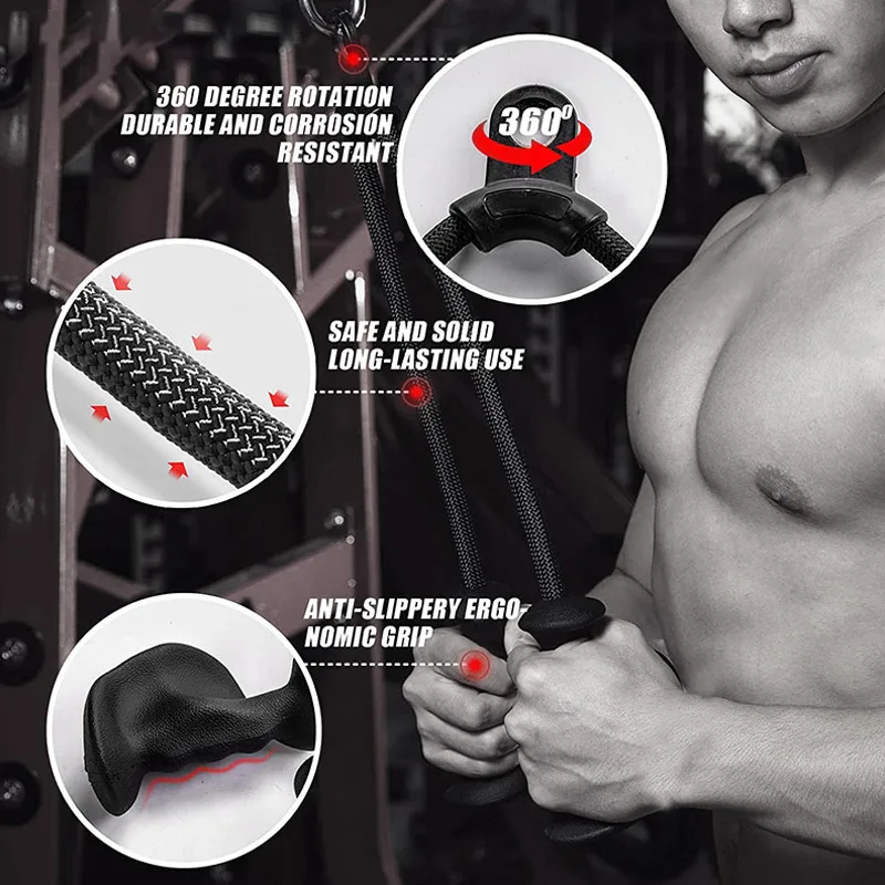 Ergonomic Triceps Handle Cable Attachment Home Gym Lat Pulldown Rope Fitness Accessories Triceps Rope