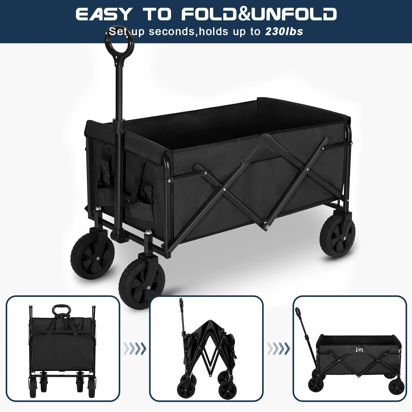 Factory Direct Folding Wagon with Wheels - Heavy Duty Folding Utility Wagon for Outdoor Camping Gardens