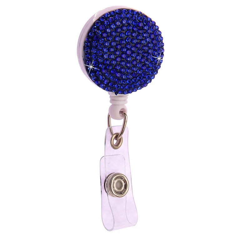 Business gifts Retractable Badge Holder fancy Bling Rhinestones Badge Reels ID Name Badge Reel with Belt Clip