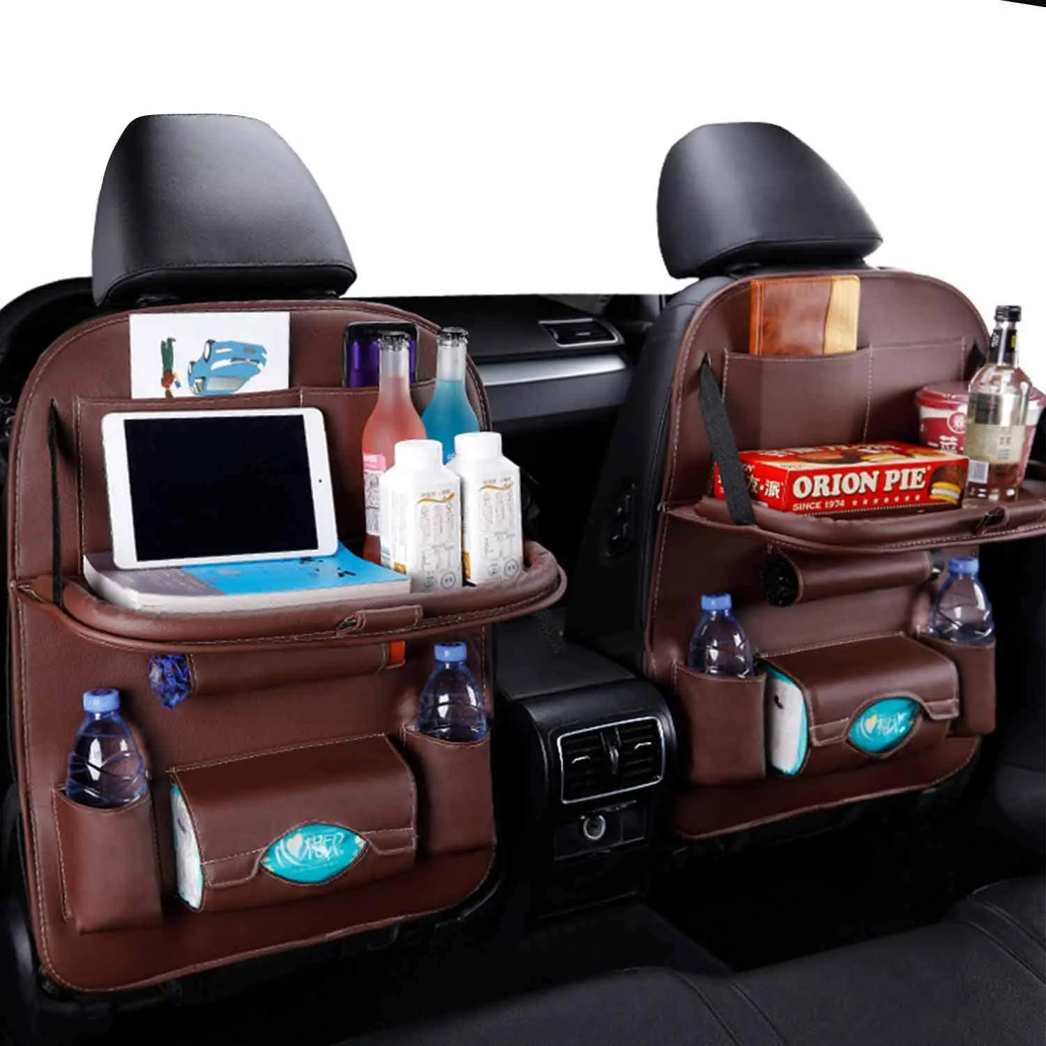 Tray Tablet Holder Tissue Box Auto Back Seat Bag Protector Accessories Car Back Seat Organizer Storage Bag with Foldable Table