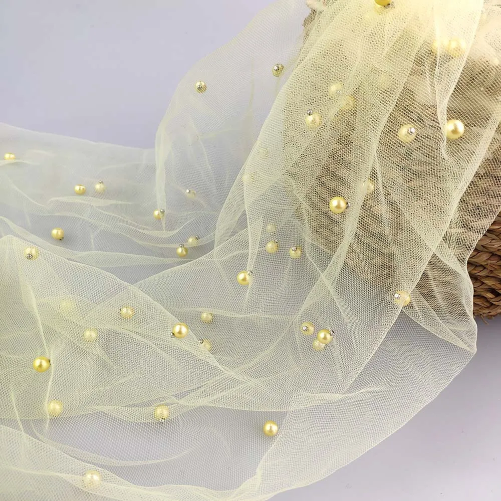 RTS Luxury Bridal Pearls High End Beaded Tulle Mesh Fabric