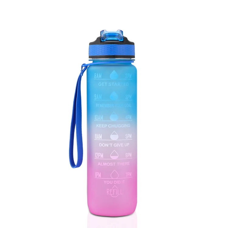 In Stocked Gradient Color Sport Gym Soft Painting Plastic Everich 32oz Water Bottle with Straw & Time Marker