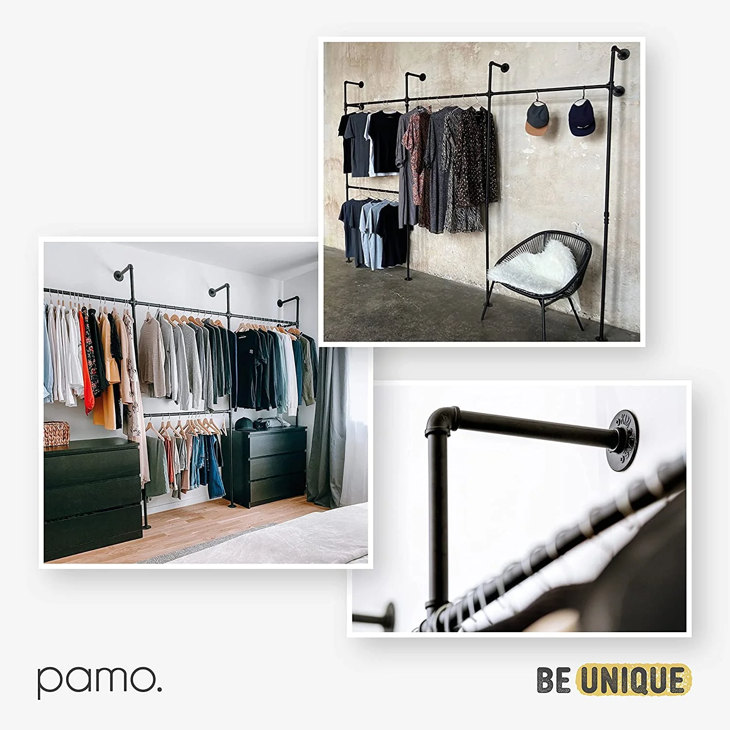 Luxury Clothing Store Display Stand Store Garment Gold Clothing Racks Metal Stainless Steel Wall Mounted Clothes Hanging Rack