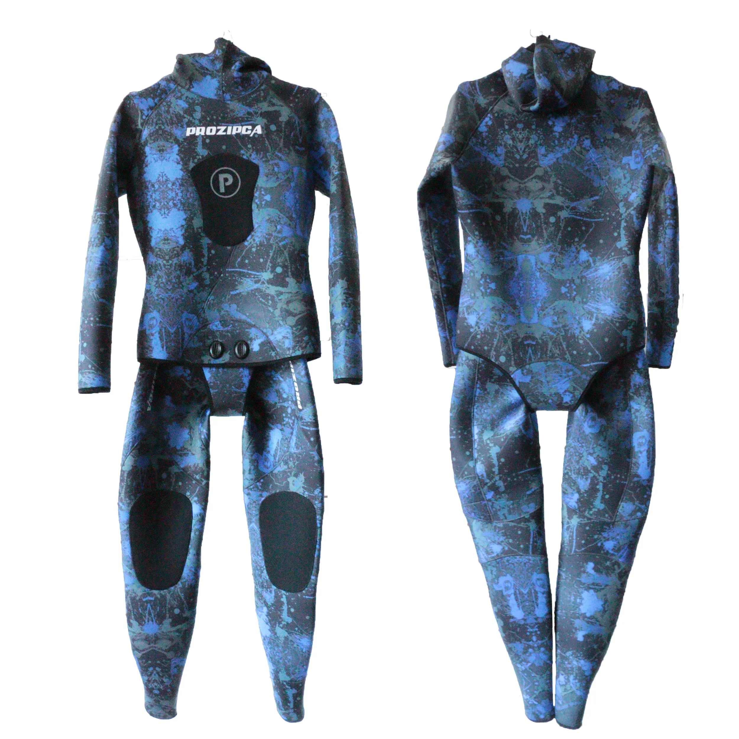Customized Two Piece Camouflage Freediving Smooth Skin 3Mm 5Mm 7Mm Triathlon Men Hooded Spearfishing Neoprene Wetsuit