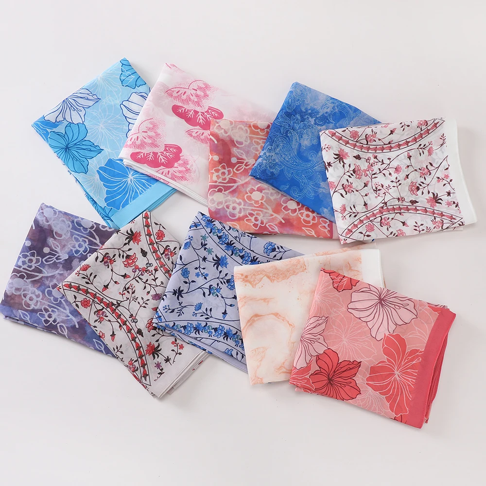 New Digital Print Shawl Wholesale Malaysia Chiffon Voile Custom Printed Hijab Tudung Bawal Floral Headscarf Wraps for Women