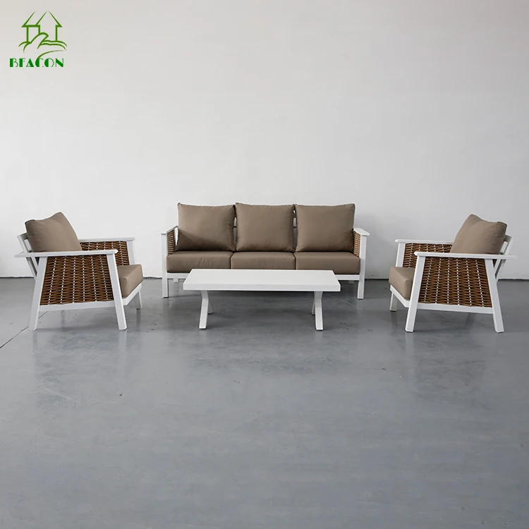 Waterproof garden furniture patio aluminum frame rattan wicker rope  woven sofa outdoor modern garden furniture