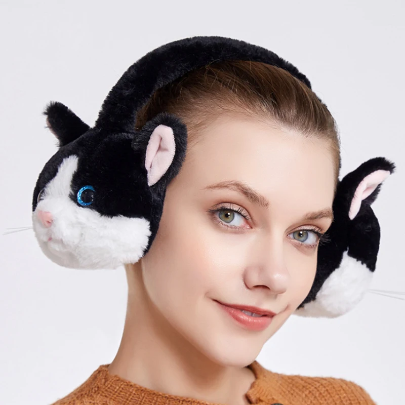 Winter boys and girls cute warm plush 3D cartoon dog cat cat windproof antifreeze earmuffs