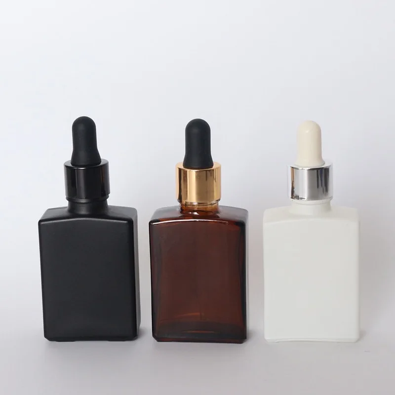 30ml Amber Rectangle Dropper Glass Bottle For Essential Oil Serum Cosmetic Packaging 30ml glass bottle