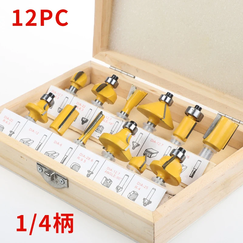 HENGLAI 1/4 Shank 1/2shank Blue 12pcs Milling Cutter Wood Cutters Set