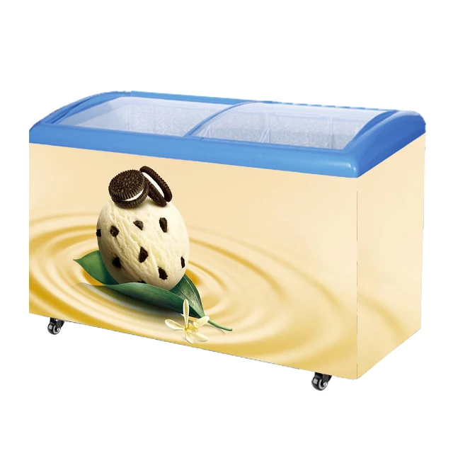Factory Direct Tempered Display Supermarket Horizontal Curved Sliding Door Ice Cream Showcase Freezer