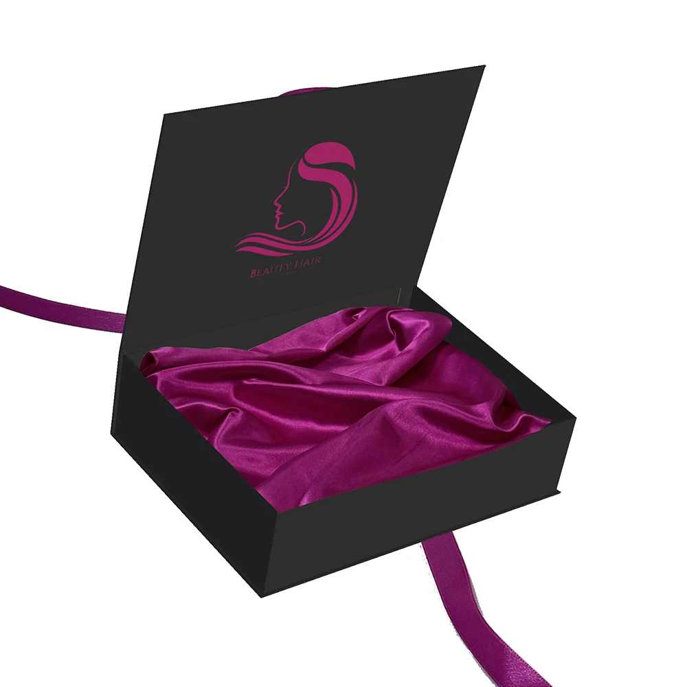 Cardboard Black Paper Packing Gift Weave Custom Logo Bundle Luxury Hair Extension Packaging Box