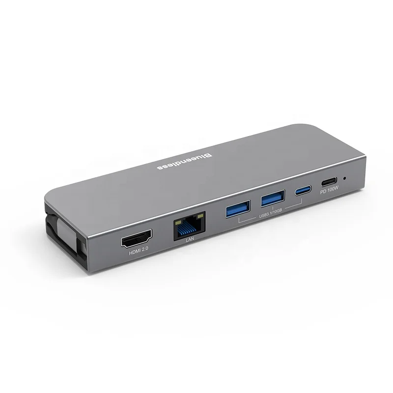 Portable 6 in 1 Expansion HDTV 4k 60hz Network LAN port Splitter for Laptop Powered Delivery USB 3.0 to rj45 LAN Type c Hub