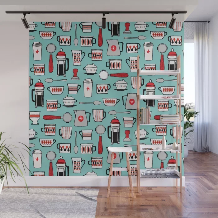 coffee shop wall mural self adhesive sticker paper for decoration