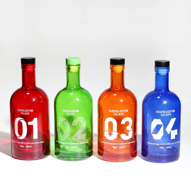 500/700/750ml/1 Liter Custom Empty Transparent Round  Juice Milk Water Liqueur Wine Olive Vodka Whisky Gin Tequila  Glass Bottle
