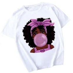 Women Curly Hair Girl Black Shirt Girl Harajuku Casual White Top T Shirt Summer Female Short Sleeve Cotton T-Shirt