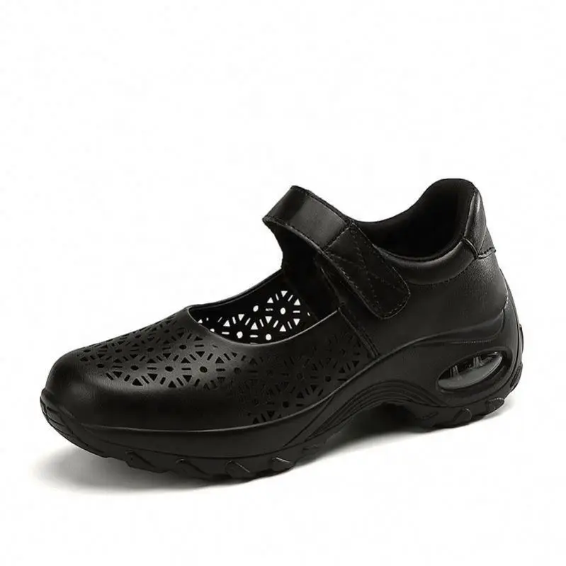 Hot Selling Lightweight Plus Size Nurse Shoes Hollow Leather Dance Breathable Deodorant Non-Slip Round Toe Sneakers