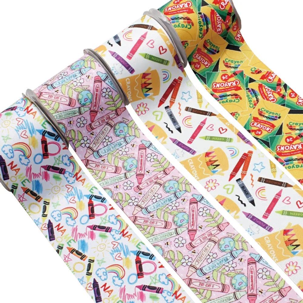 Wholesale Custom School Theme Printer Ribbons Rolls Back To School Grosgrain Ribbons For Hair Bow Craft Deco