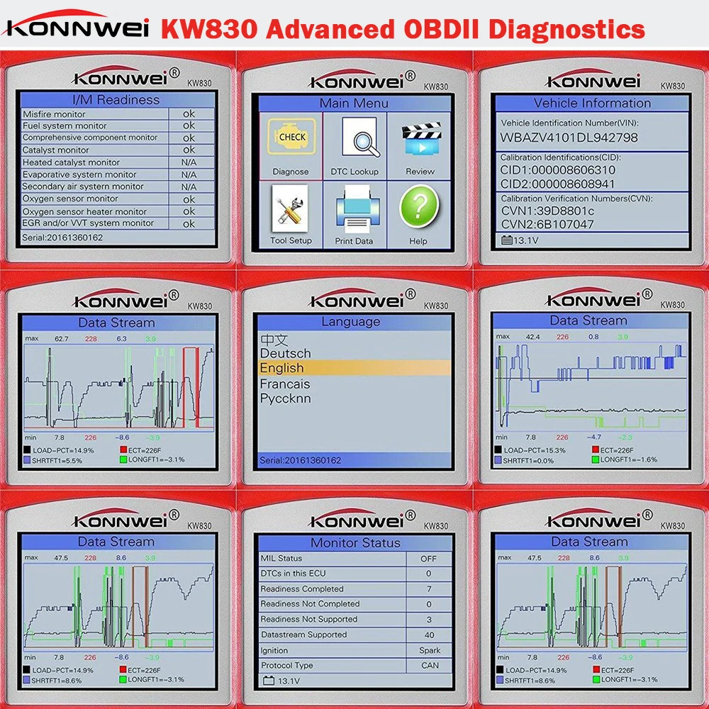 Автомобильный сканер KW830 ODB II универсальный диагностический инструмент OBD проверка ошибок двигателя EOBD считыватель кодов OBD2 тестер дизельного аккумулятора