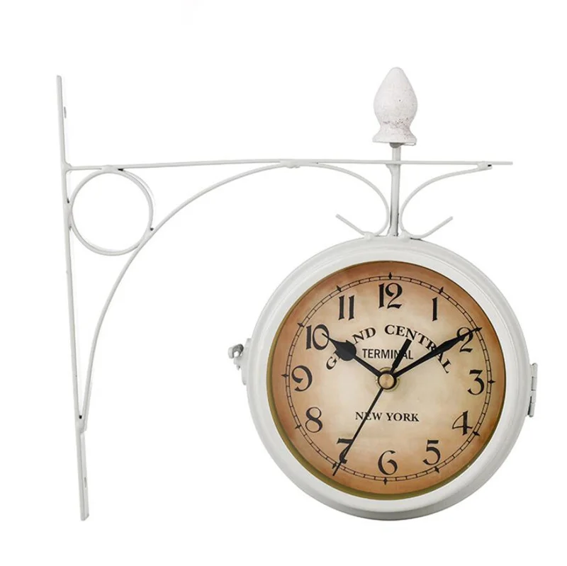 European style iron wall clock retro decoration Double sided Antique Style Clocks