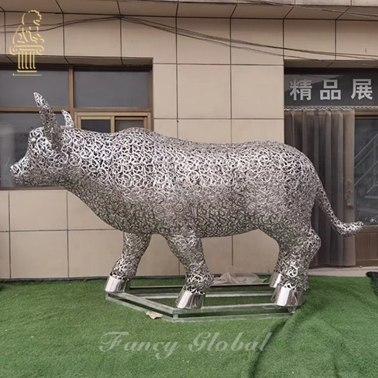 Animal Sculpture Statue Fancy Large Stainless Steel Decorative Metal Customized Deer Cattle Horse Elephant Abstract Outdoor Free