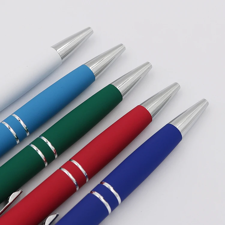 Office Stationery Multi-color Metal Aluminum Ball Pen 1.0mm Black Blue Ballpoint Pens With Engraved Logo For Advertising Gift