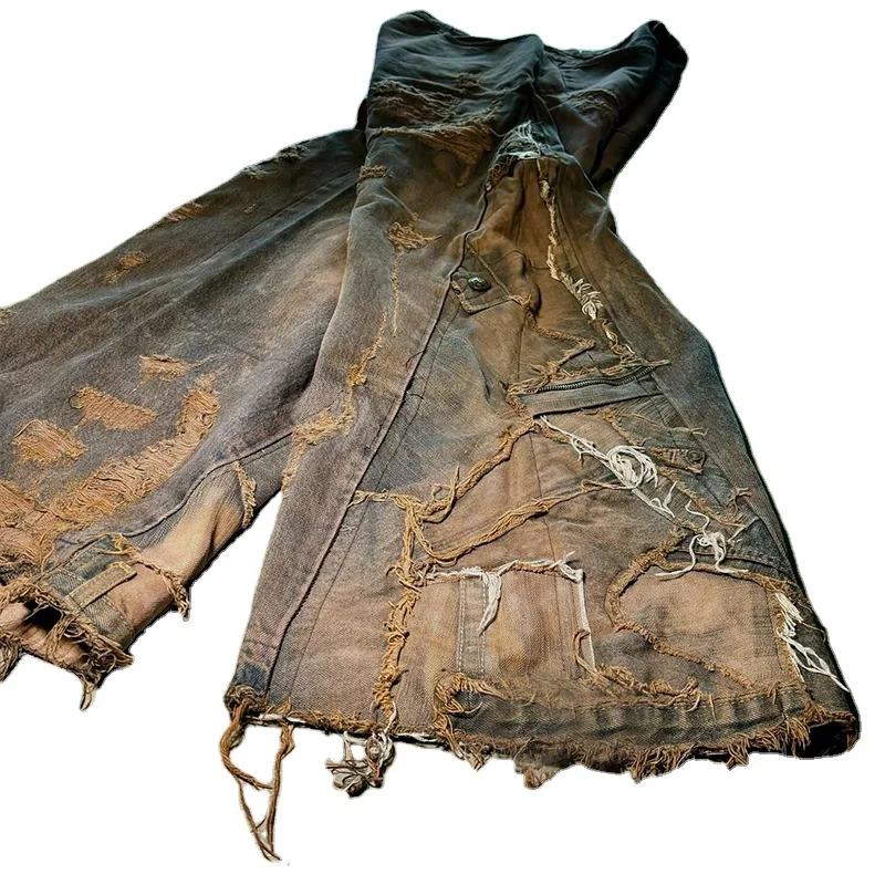 DiZNEW Jeans pants custom latest design Hip hop wide leg Pickling brand jeans for men