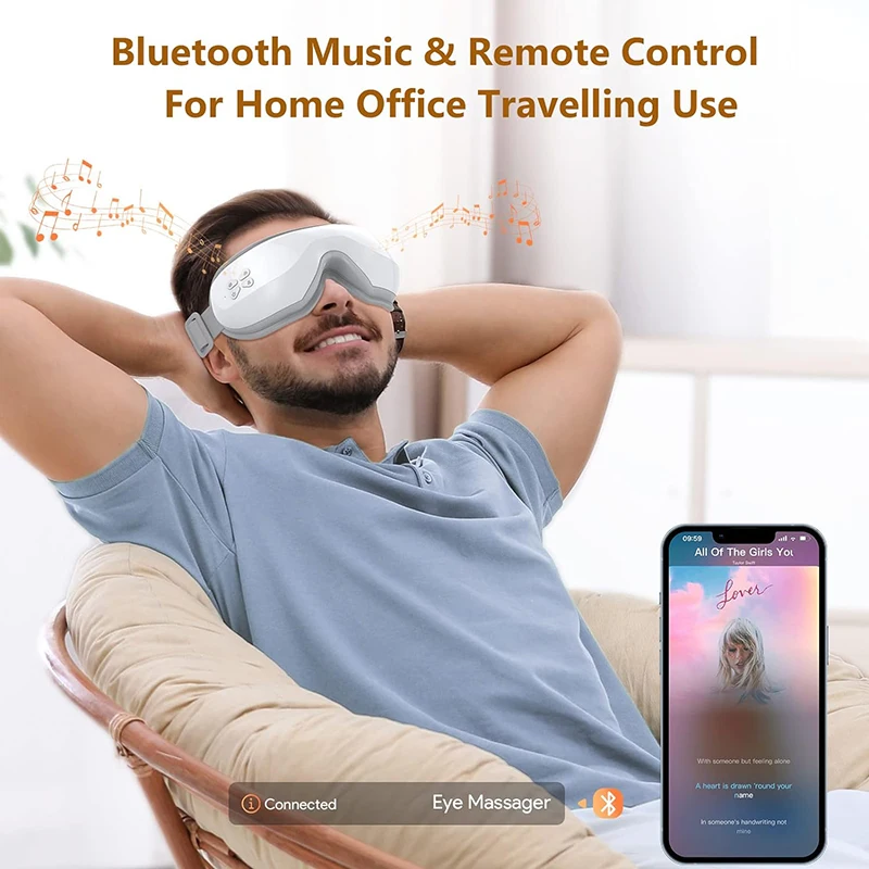 Electric Massage Eye Mask with Heat Bluetooth Music for Migraines Improve Sleep Eye Massager