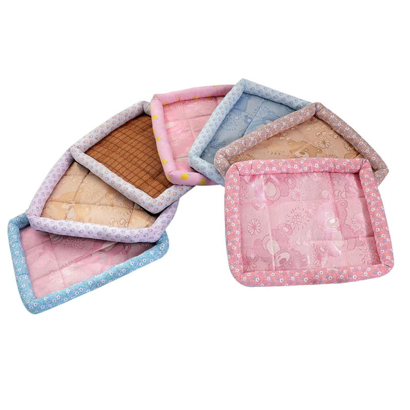 self-cooling sleep pet cat and waterproof  silk cold ice cushion kennel breathing printing cat cushion bed