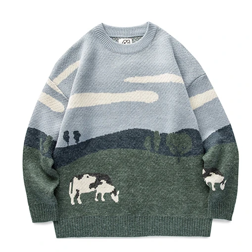 
Cows Vintage Winter Sweaters 2021 Pullover Mens O-Neck Korean Fashions Sweater 