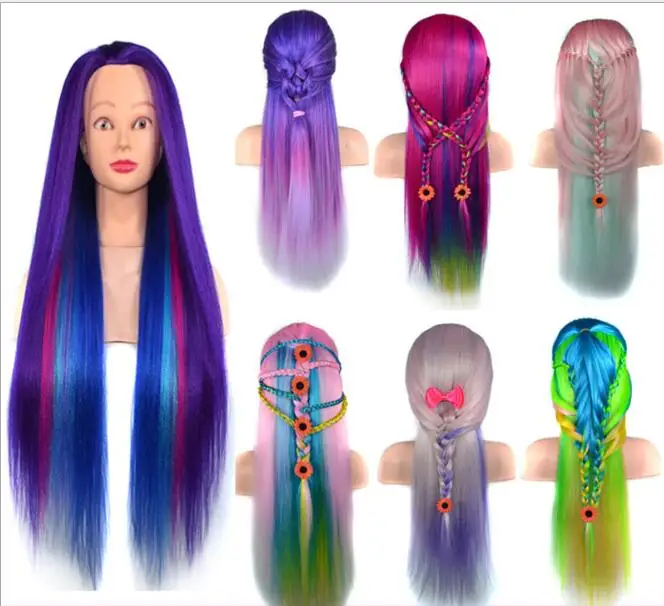 
Wholesale Colorful Manikin Rainbow Dolls Head With 60cm Long Hair Hairdressing Cosmetology Salon Mannequin Training Head 