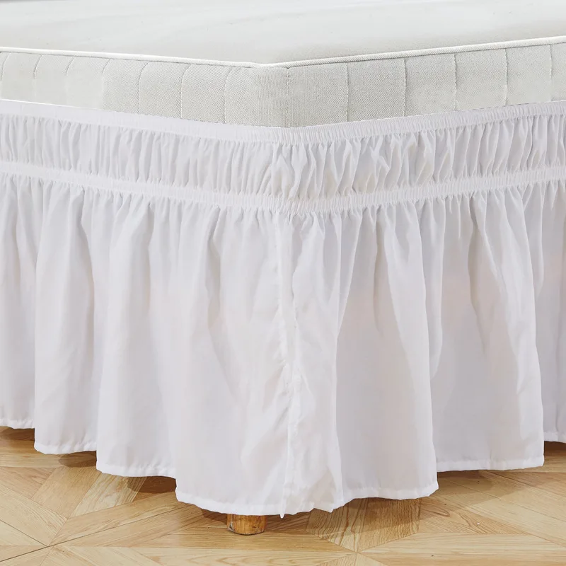 Wrap Around Ruffled Bed Skirt with Adjustable Elastic Belt Drop Easy to Put On Wrinkle Free Bedskirt Dust Ruffles